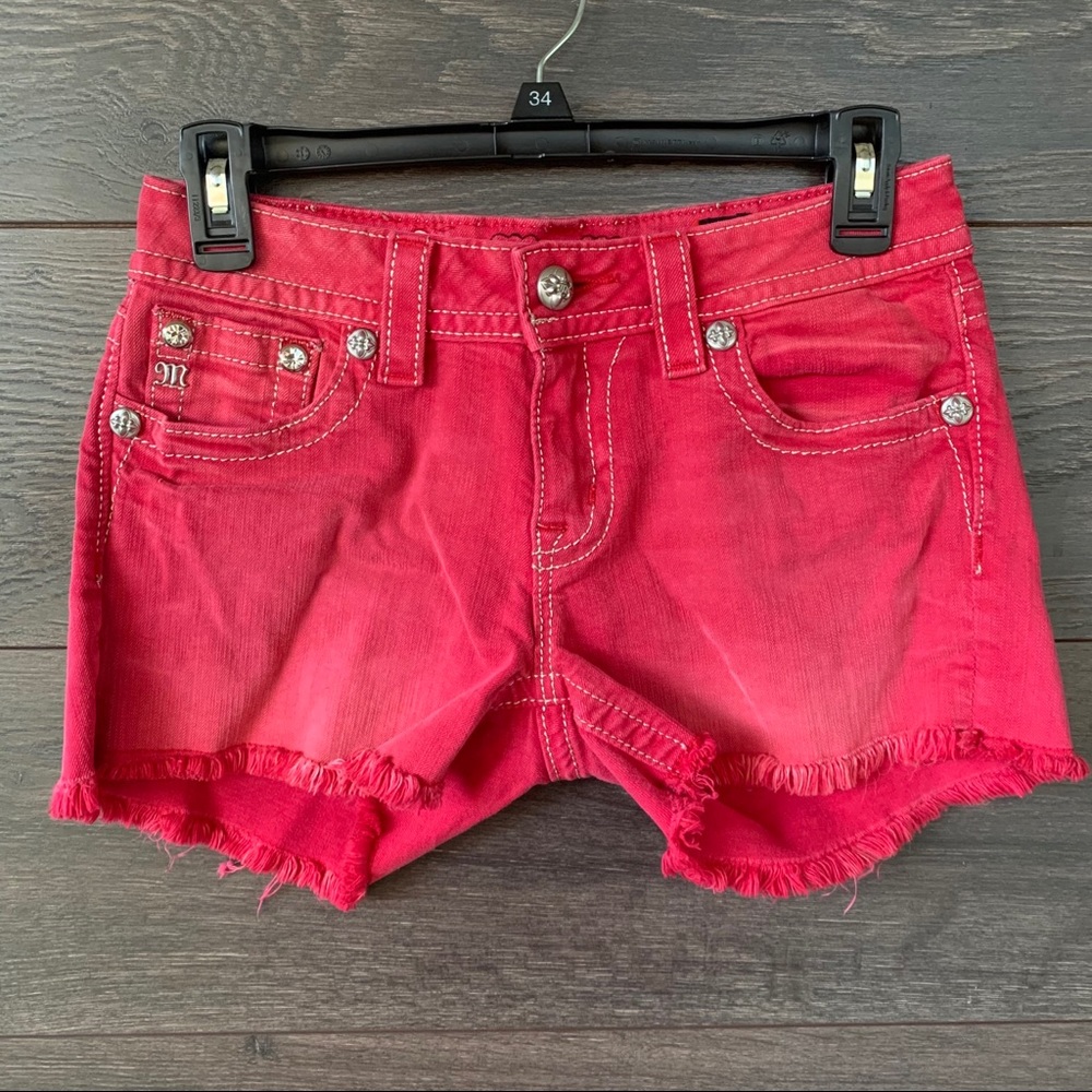 MISS ME | Red Signature Cut Off Embellished Shorts